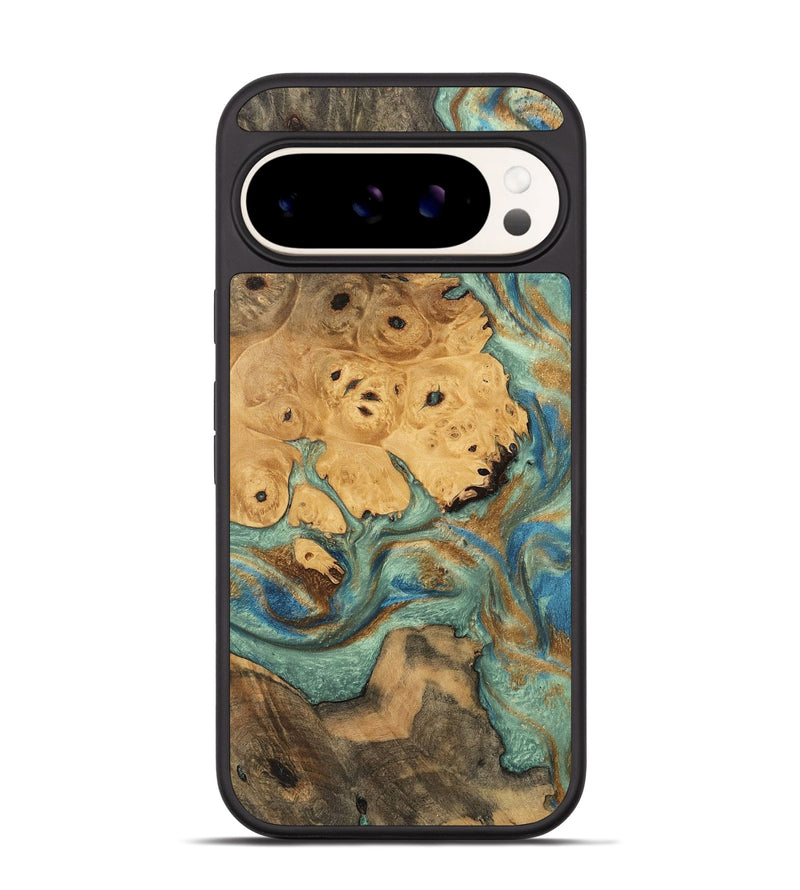 Pixel 9 Wood Phone Case - Evalyn (Teal & Gold, 745965)