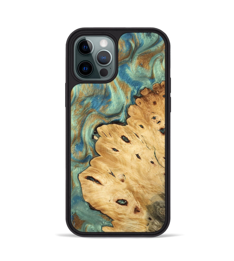 iPhone 12 Pro Wood Phone Case - Helena (Teal & Gold, 745969)