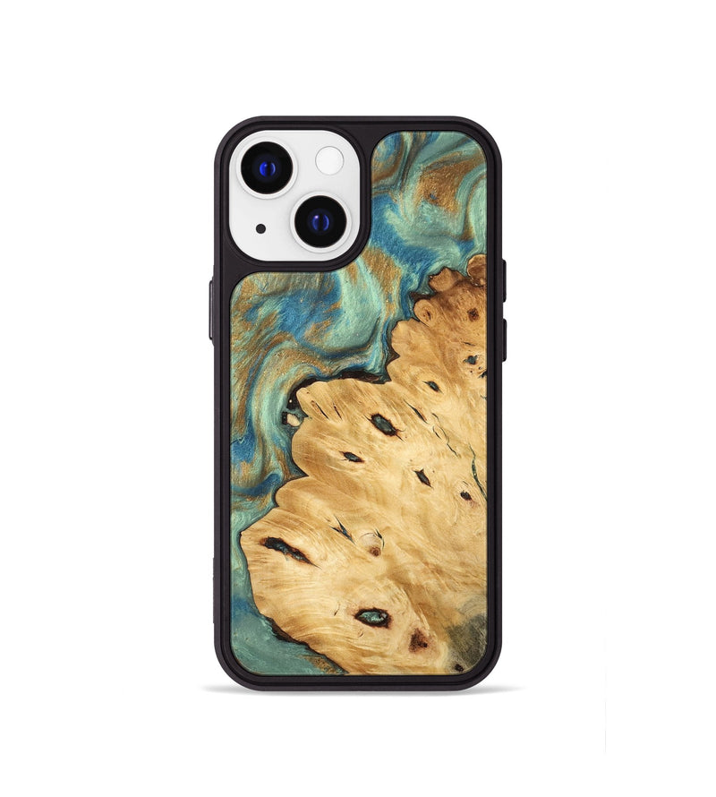 iPhone 13 mini Wood Phone Case - Helena (Teal & Gold, 745969)