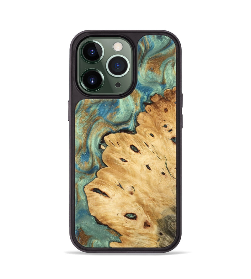 iPhone 13 Pro Wood Phone Case - Helena (Teal & Gold, 745969)