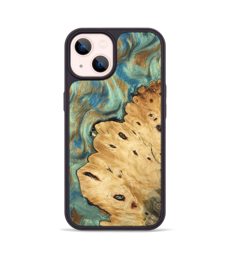 iPhone 14 Wood Phone Case - Helena (Teal & Gold, 745969)