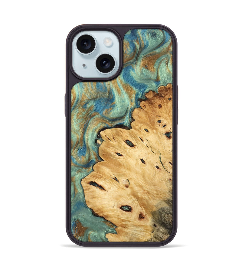 iPhone 15 Wood Phone Case - Helena (Teal & Gold, 745969)