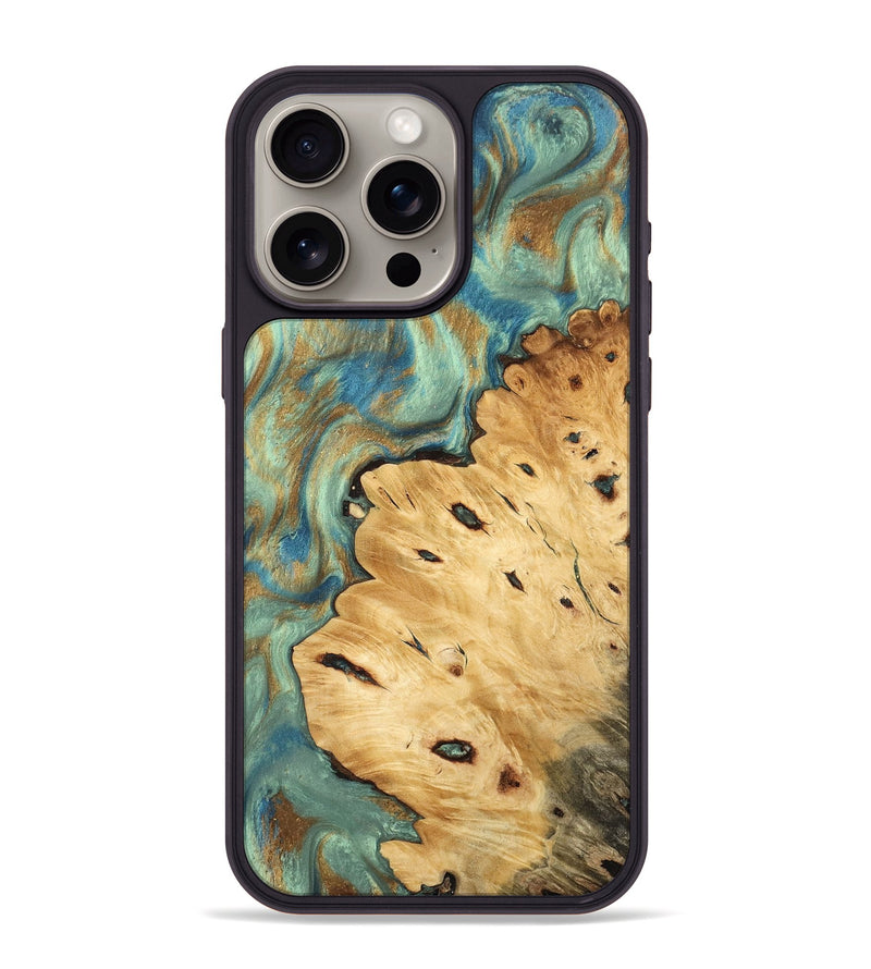 iPhone 15 Pro Max Wood Phone Case - Helena (Teal & Gold, 745969)