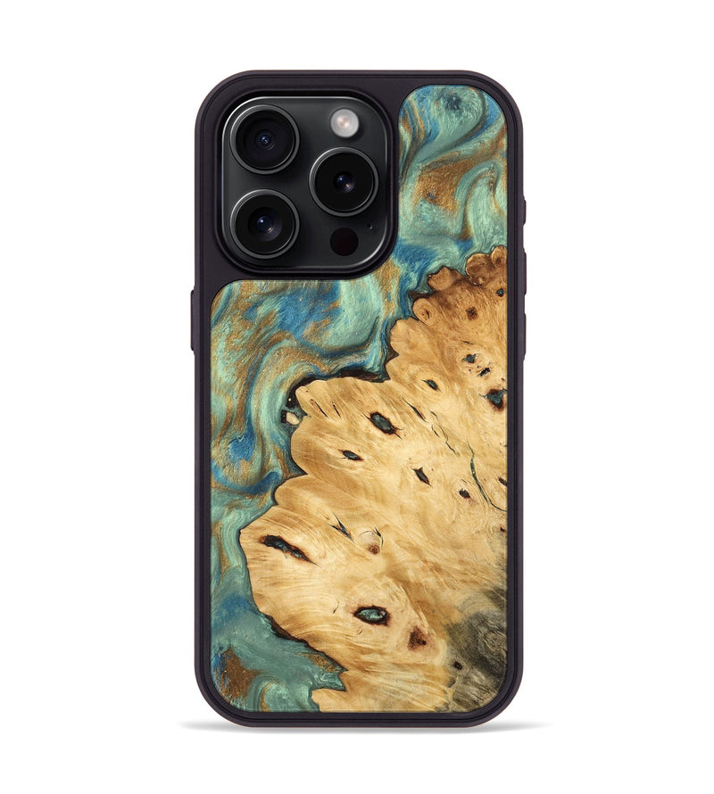 iPhone 15 Pro Wood Phone Case - Helena (Teal & Gold, 745969)