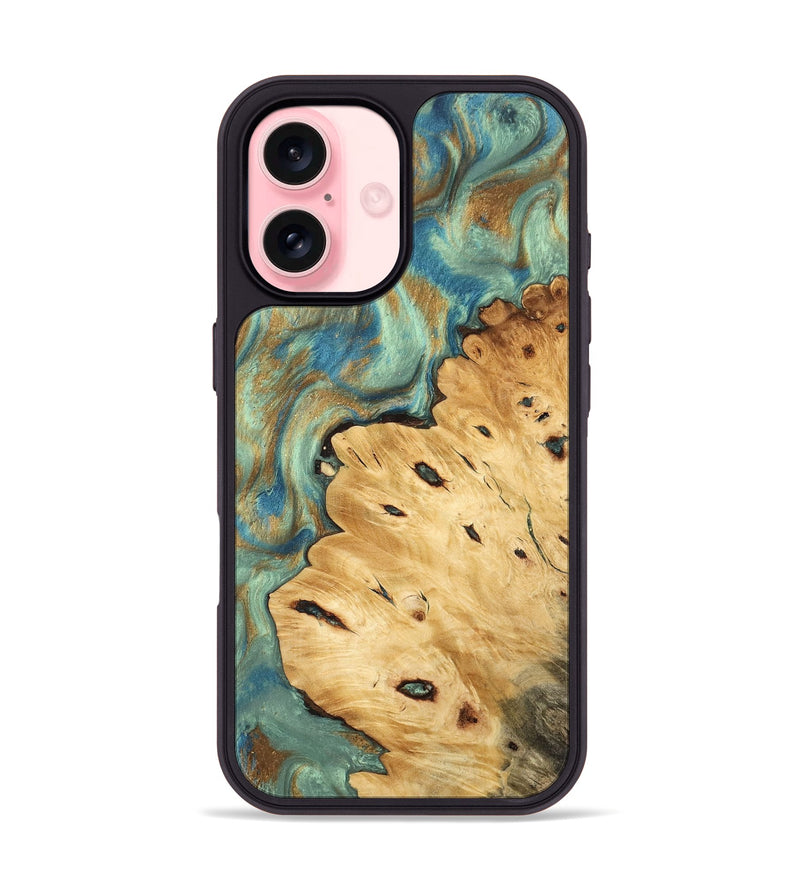 iPhone 16 Wood Phone Case - Helena (Teal & Gold, 745969)