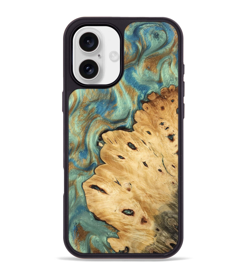 iPhone 16 Plus Wood Phone Case - Helena (Teal & Gold, 745969)