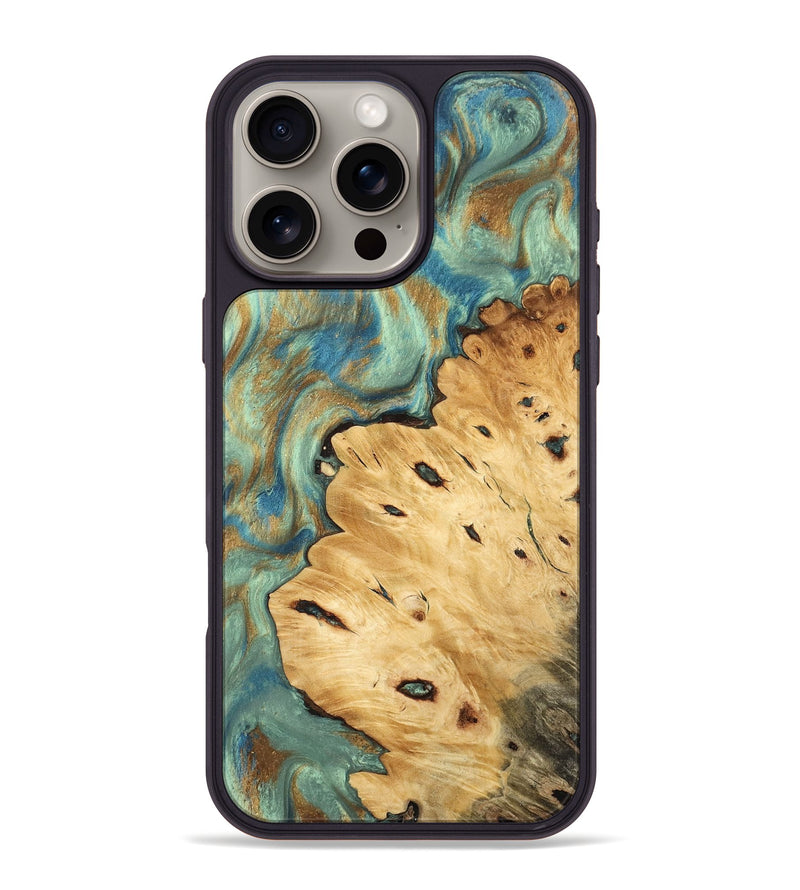 iPhone 16 Pro Max Wood Phone Case - Helena (Teal & Gold, 745969)