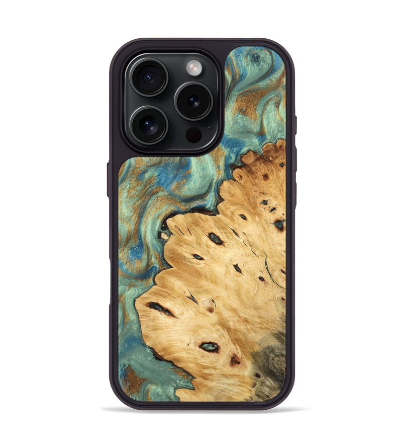 iPhone 16 Pro Wood Phone Case - Helena (Teal & Gold, 745969)