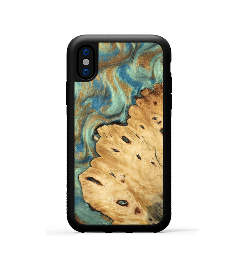 iPhone Xs Wood Phone Case - Helena (Teal & Gold, 745969)