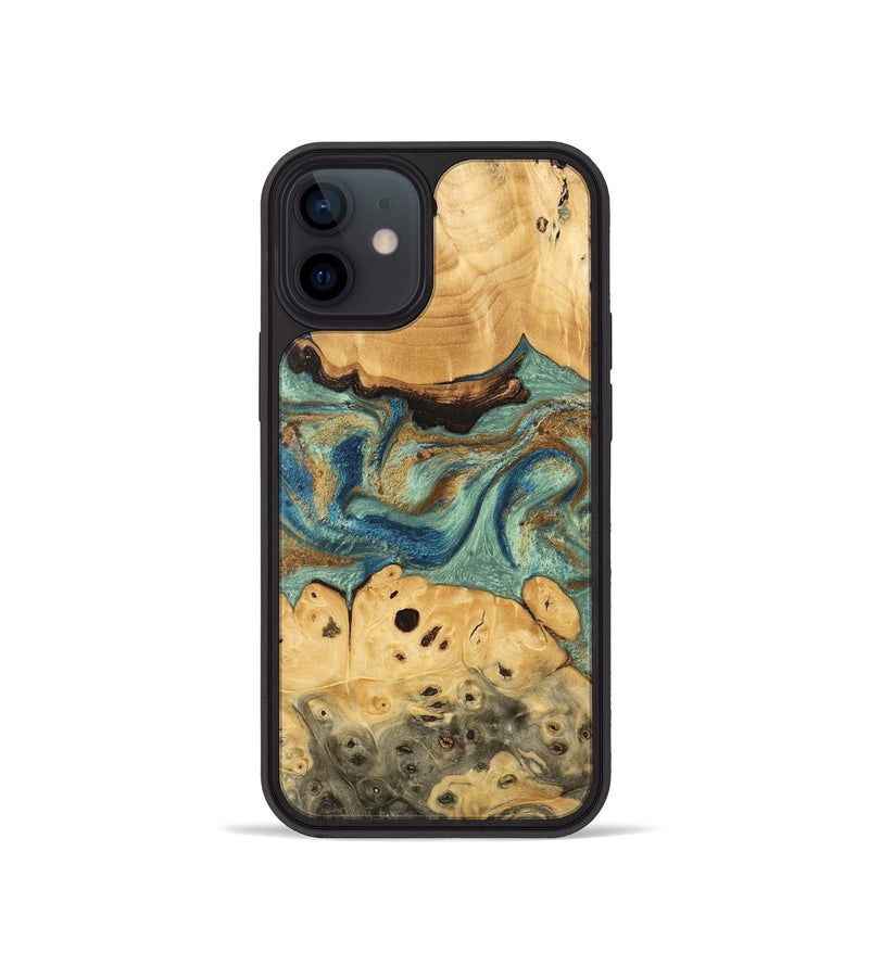 iPhone 12 mini Wood Phone Case - Carla (Teal & Gold, 745970)