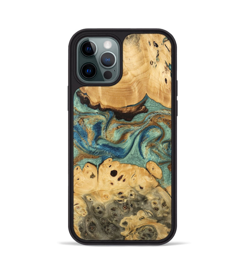 iPhone 12 Pro Wood Phone Case - Carla (Teal & Gold, 745970)