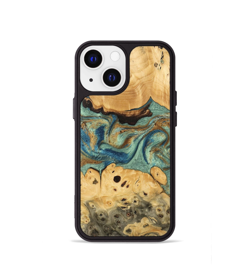 iPhone 13 mini Wood Phone Case - Carla (Teal & Gold, 745970)