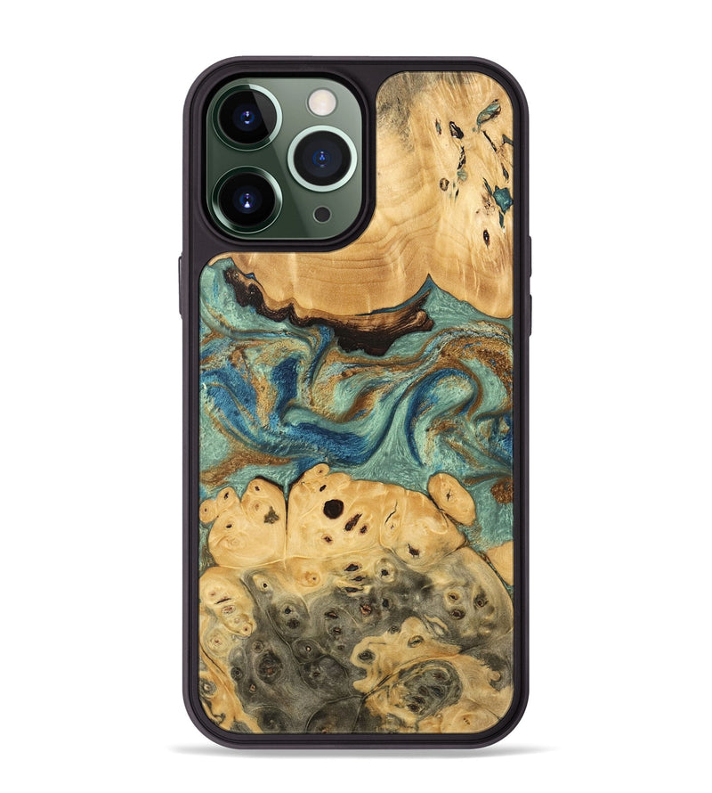 iPhone 13 Pro Max Wood Phone Case - Carla (Teal & Gold, 745970)