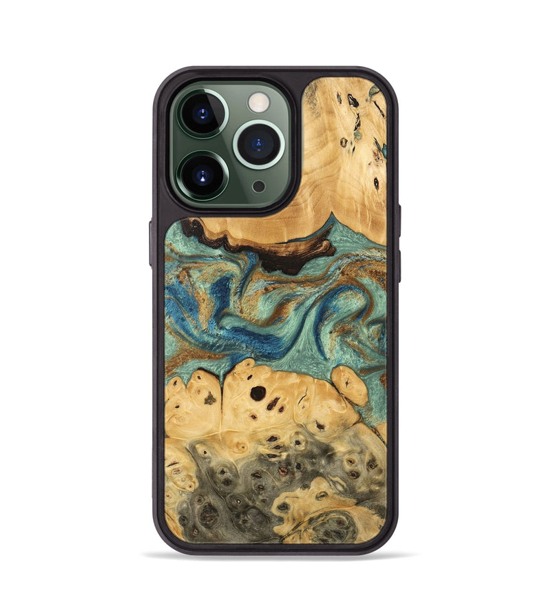 iPhone 13 Pro Wood Phone Case - Carla (Teal & Gold, 745970)