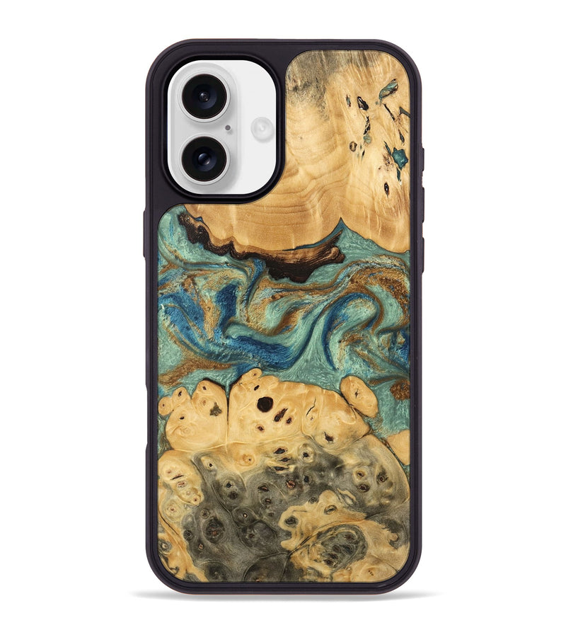 iPhone 16 Plus Wood Phone Case - Carla (Teal & Gold, 745970)