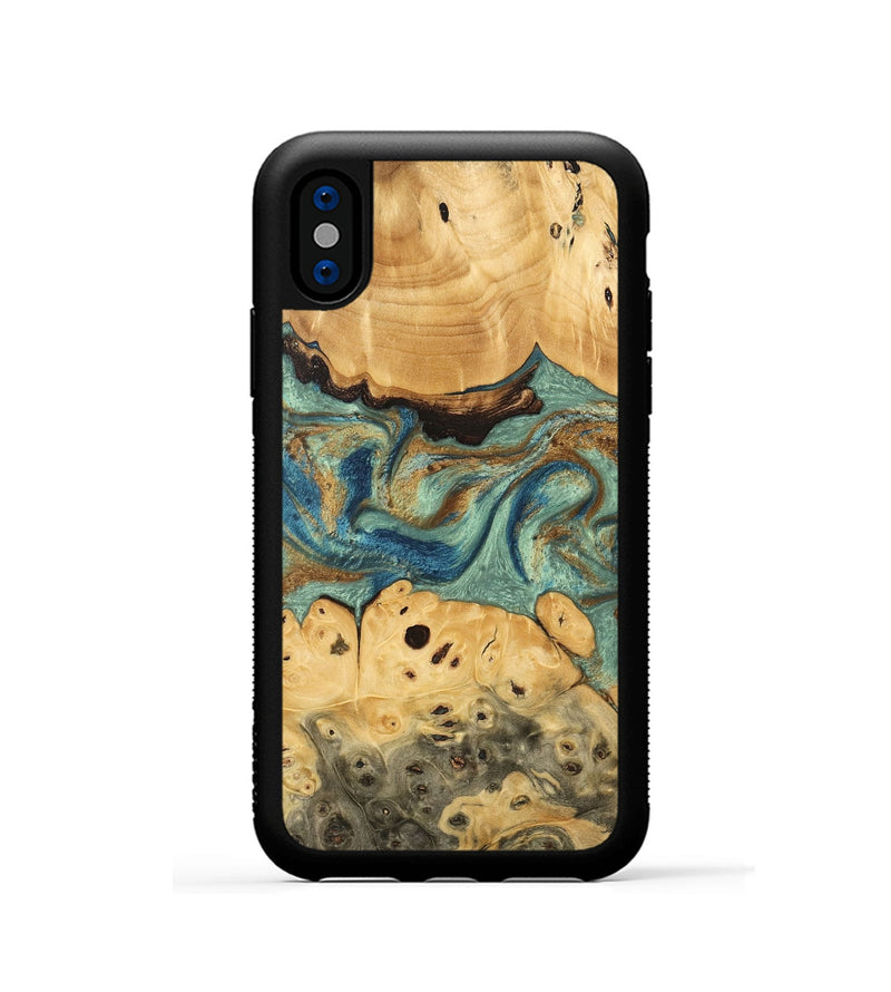 iPhone Xs Wood Phone Case - Carla (Teal & Gold, 745970)