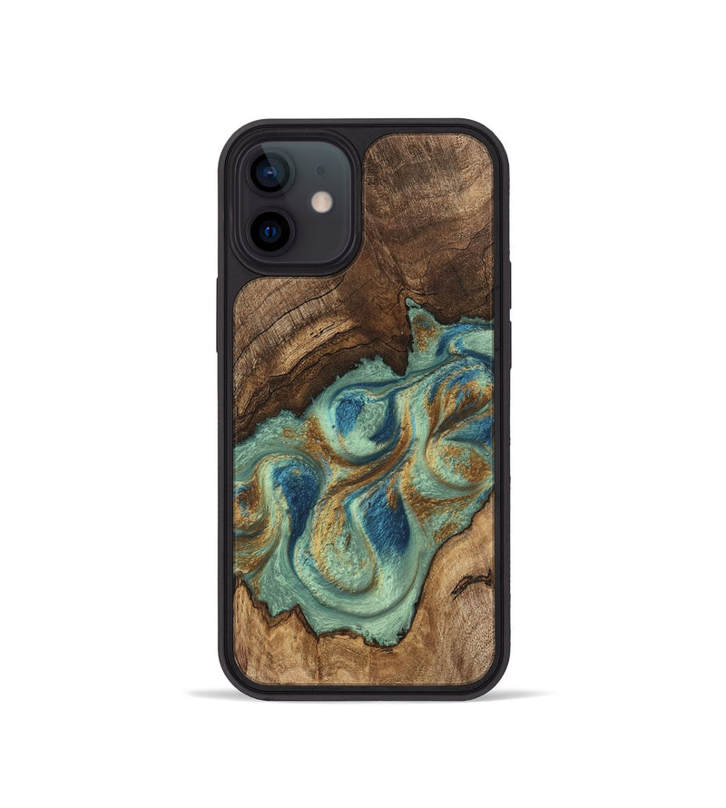 iPhone 12 mini Wood Phone Case - Tadeo (Teal & Gold, 745971)