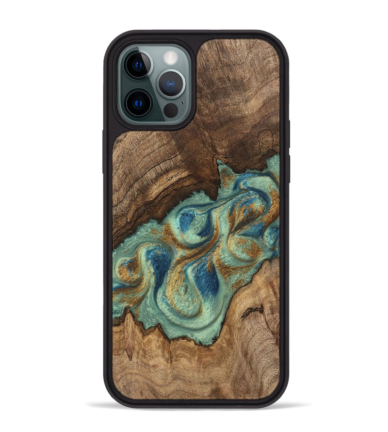 iPhone 12 Pro Max Wood Phone Case - Tadeo (Teal & Gold, 745971)