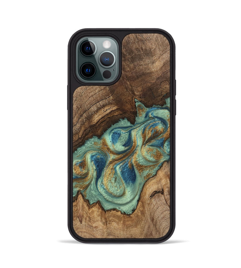 iPhone 12 Pro Wood Phone Case - Tadeo (Teal & Gold, 745971)