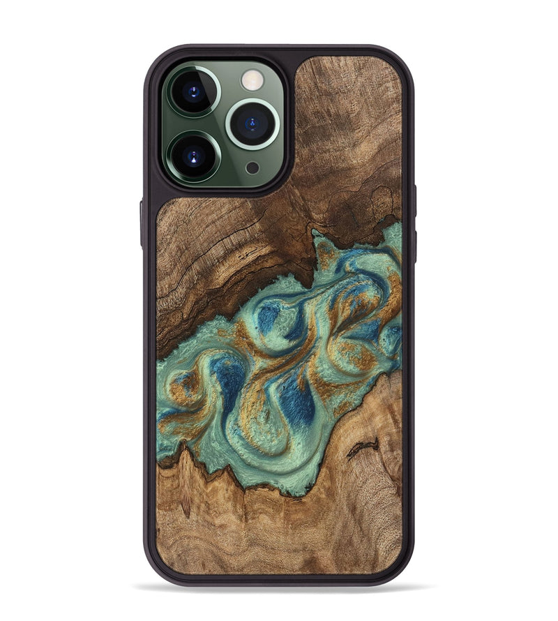 iPhone 13 Pro Max Wood Phone Case - Tadeo (Teal & Gold, 745971)