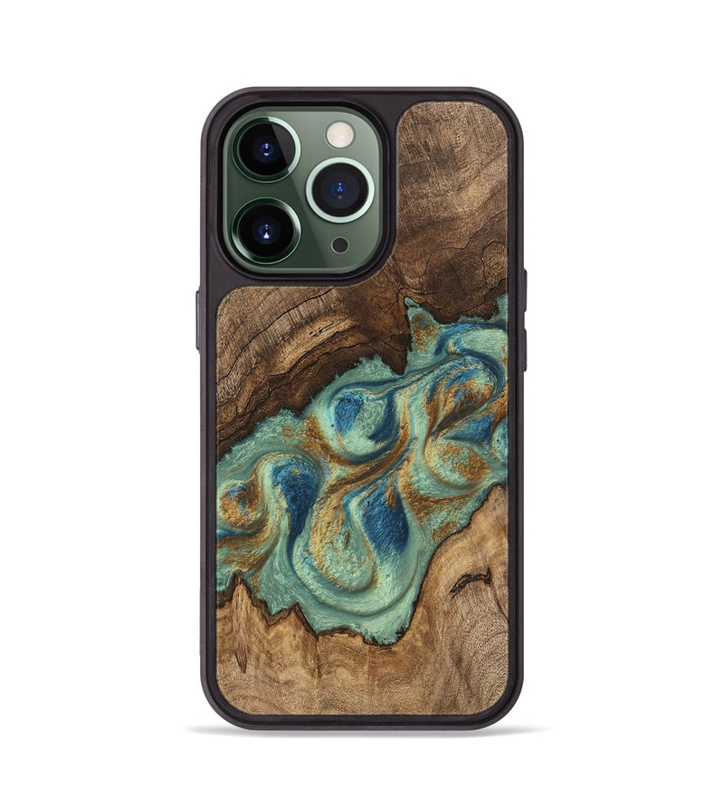 iPhone 13 Pro Wood Phone Case - Tadeo (Teal & Gold, 745971)