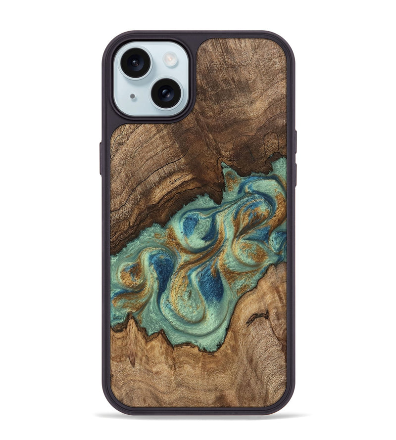 iPhone 15 Plus Wood Phone Case - Tadeo (Teal & Gold, 745971)