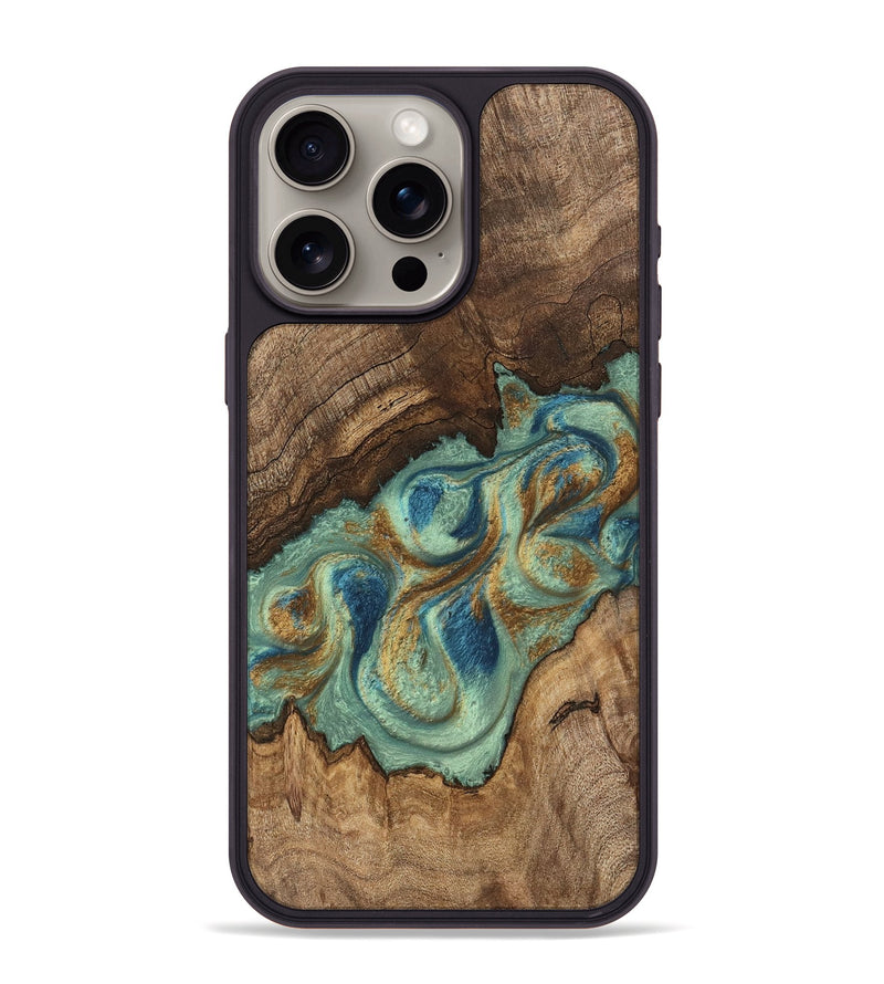 iPhone 15 Pro Max Wood Phone Case - Tadeo (Teal & Gold, 745971)