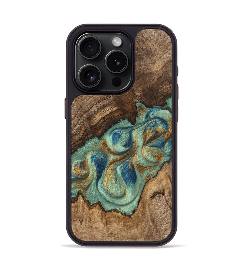 iPhone 15 Pro Wood Phone Case - Tadeo (Teal & Gold, 745971)