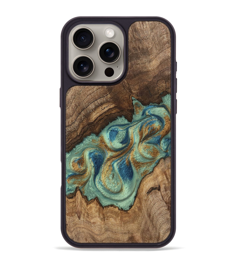 iPhone 16 Pro Max Wood Phone Case - Tadeo (Teal & Gold, 745971)