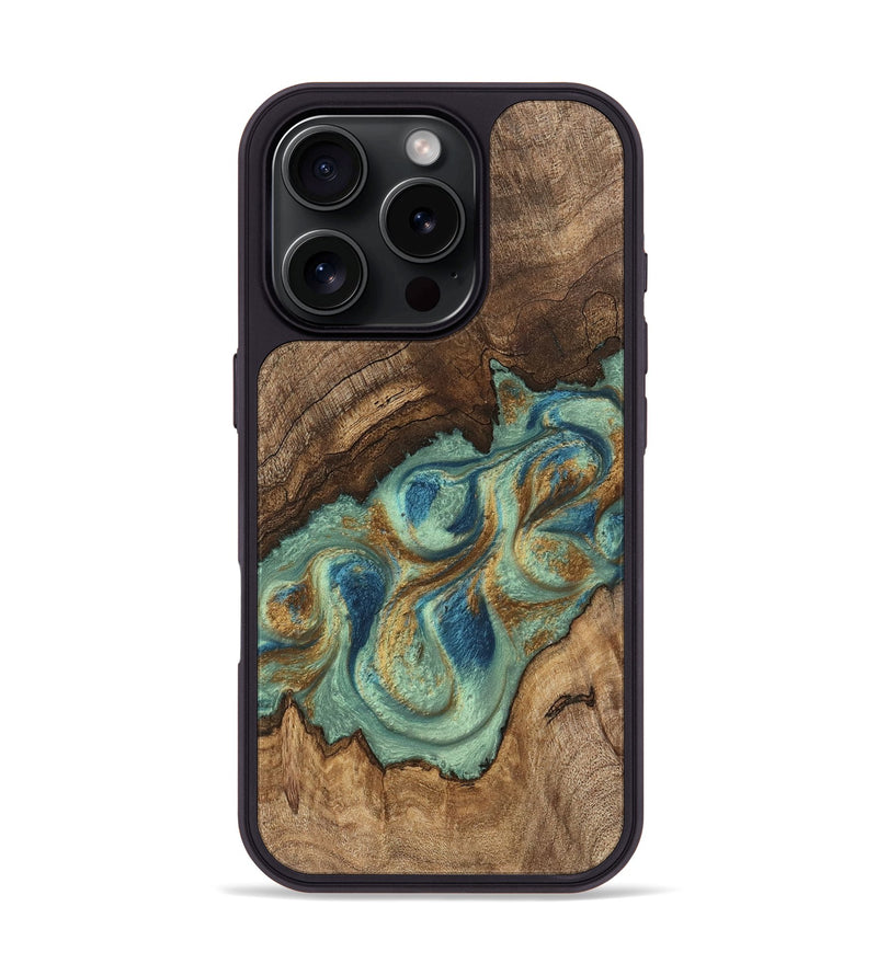 iPhone 16 Pro Wood Phone Case - Tadeo (Teal & Gold, 745971)