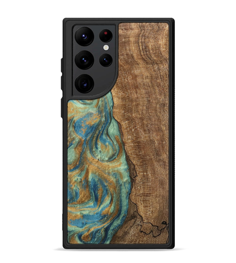 Galaxy S22 Ultra Wood Phone Case - Teri (Teal & Gold, 745973)