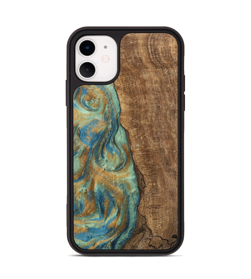 iPhone 11 Wood Phone Case - Teri (Teal & Gold, 745973)