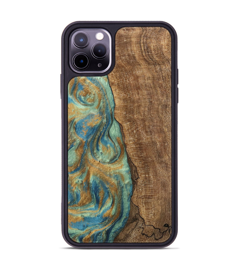 iPhone 11 Pro Max Wood Phone Case - Teri (Teal & Gold, 745973)