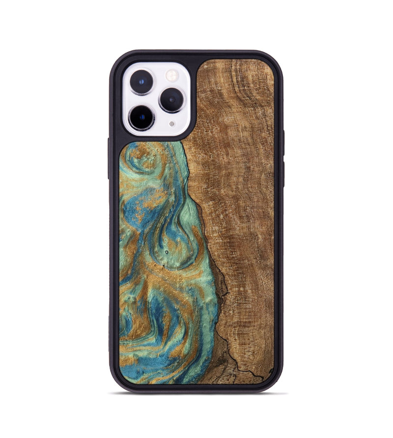 iPhone 11 Pro Wood Phone Case - Teri (Teal & Gold, 745973)