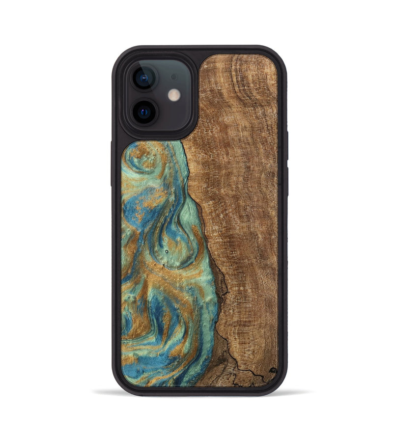 iPhone 12 Wood Phone Case - Teri (Teal & Gold, 745973)