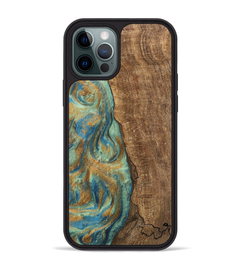 iPhone 12 Pro Max Wood Phone Case - Teri (Teal & Gold, 745973)