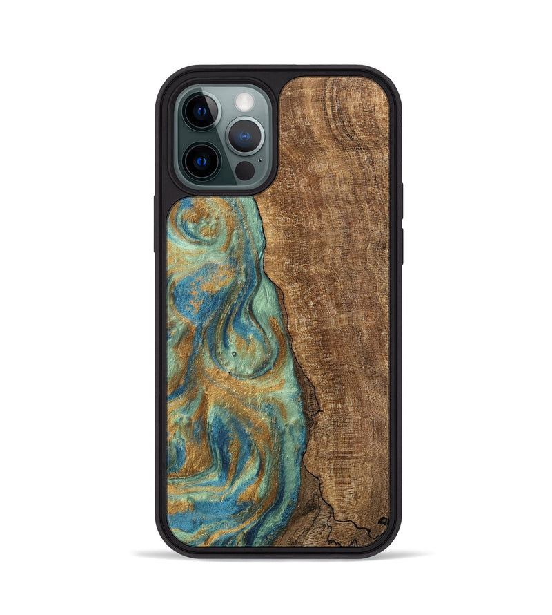 iPhone 12 Pro Wood Phone Case - Teri (Teal & Gold, 745973)