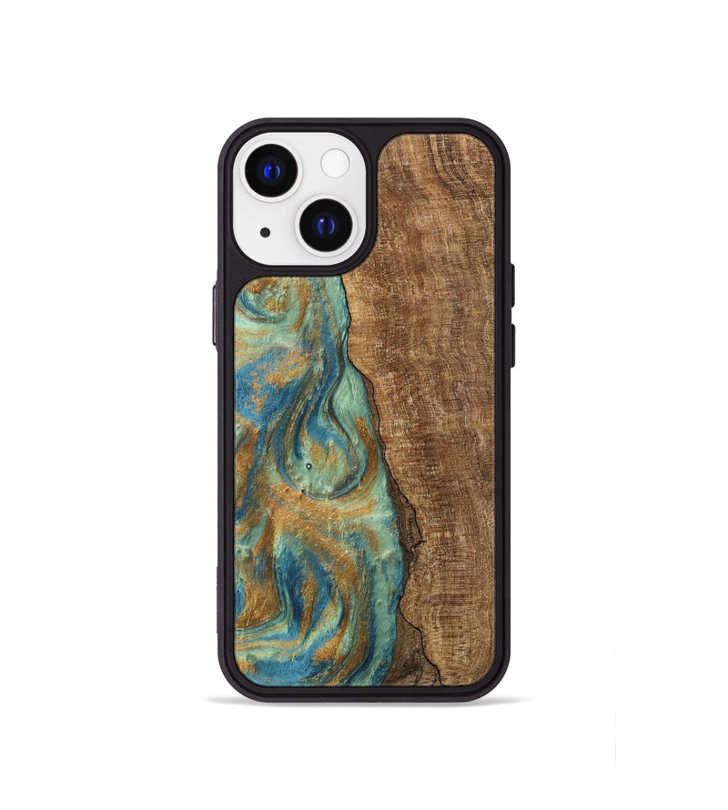 iPhone 13 mini Wood Phone Case - Teri (Teal & Gold, 745973)