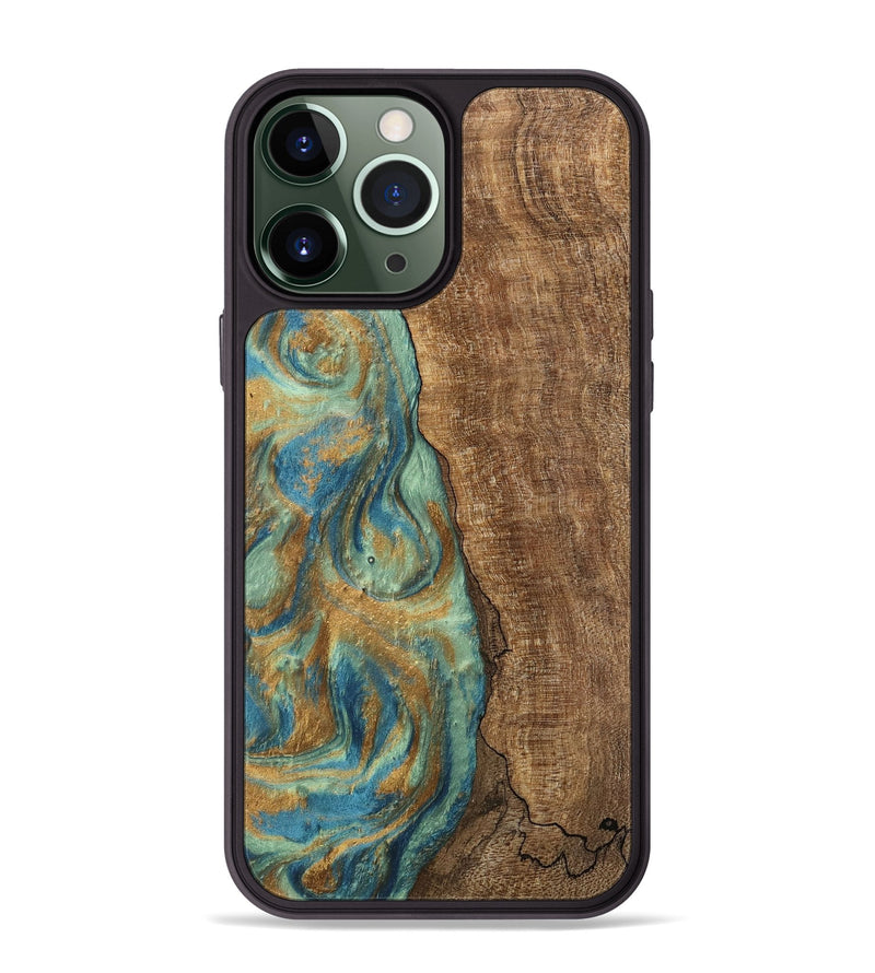 iPhone 13 Pro Max Wood Phone Case - Teri (Teal & Gold, 745973)