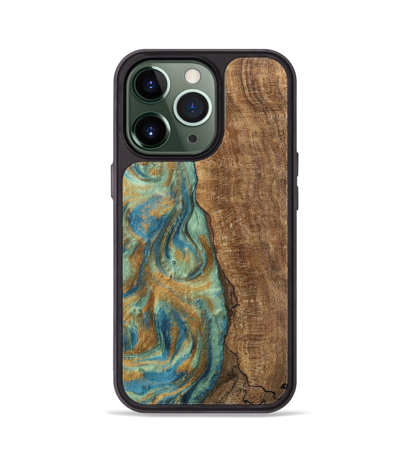 iPhone 13 Pro Wood Phone Case - Teri (Teal & Gold, 745973)