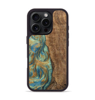 iPhone 16 Pro Wood Phone Case - Teri (Teal & Gold, 745973)