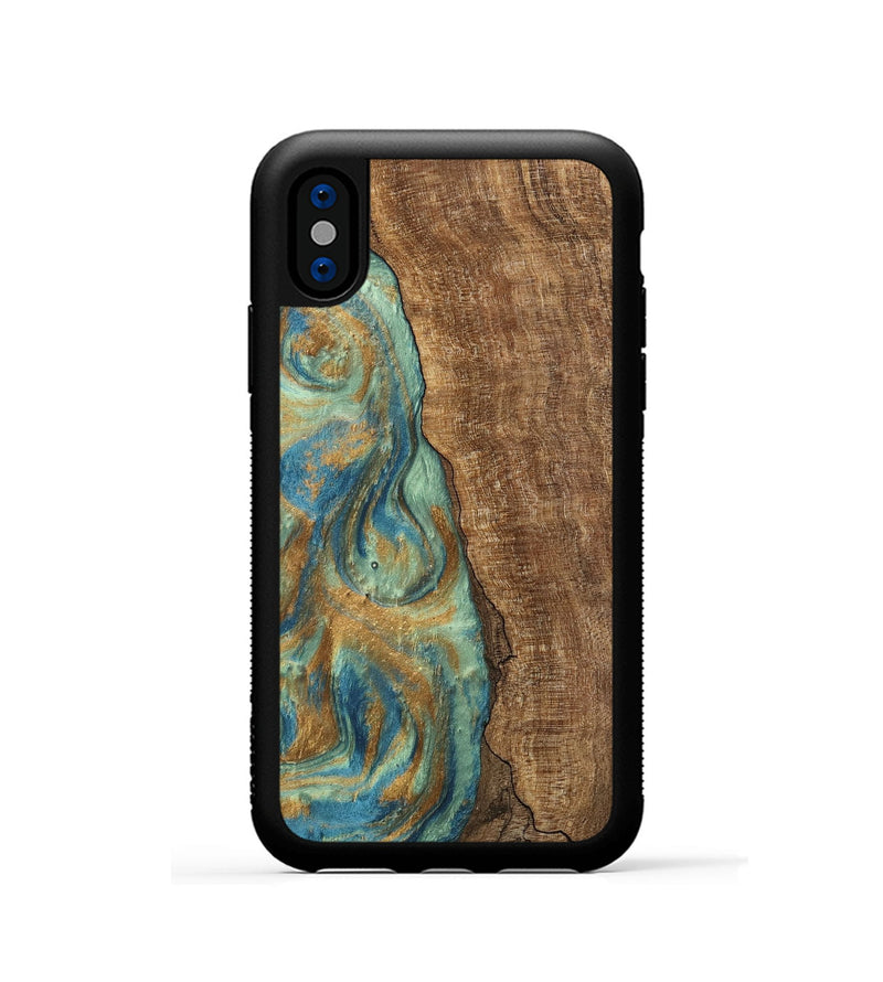 iPhone Xs Wood Phone Case - Teri (Teal & Gold, 745973)