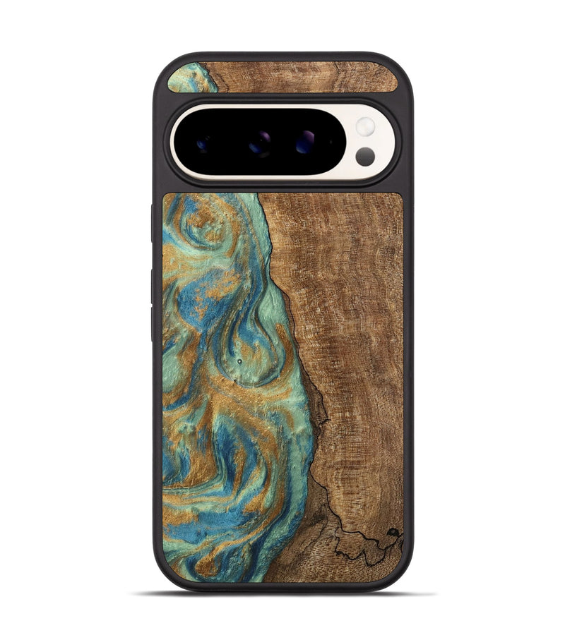 Pixel 9 Wood Phone Case - Teri (Teal & Gold, 745973)