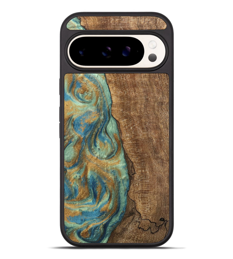 Pixel 9 Pro XL Wood Phone Case - Teri (Teal & Gold, 745973)