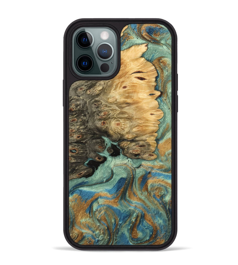 iPhone 12 Pro Max Wood Phone Case - Bobbi (Teal & Gold, 745980)