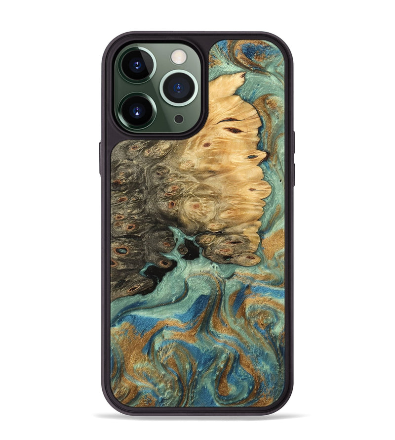 iPhone 13 Pro Max Wood Phone Case - Bobbi (Teal & Gold, 745980)