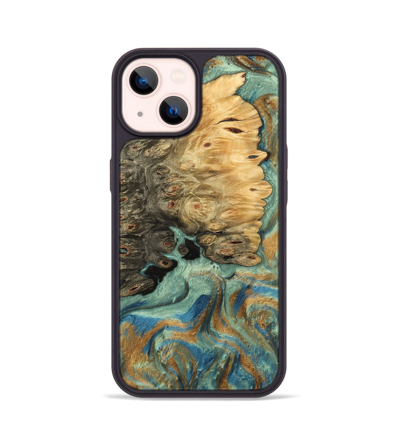 iPhone 14 Wood Phone Case - Bobbi (Teal & Gold, 745980)