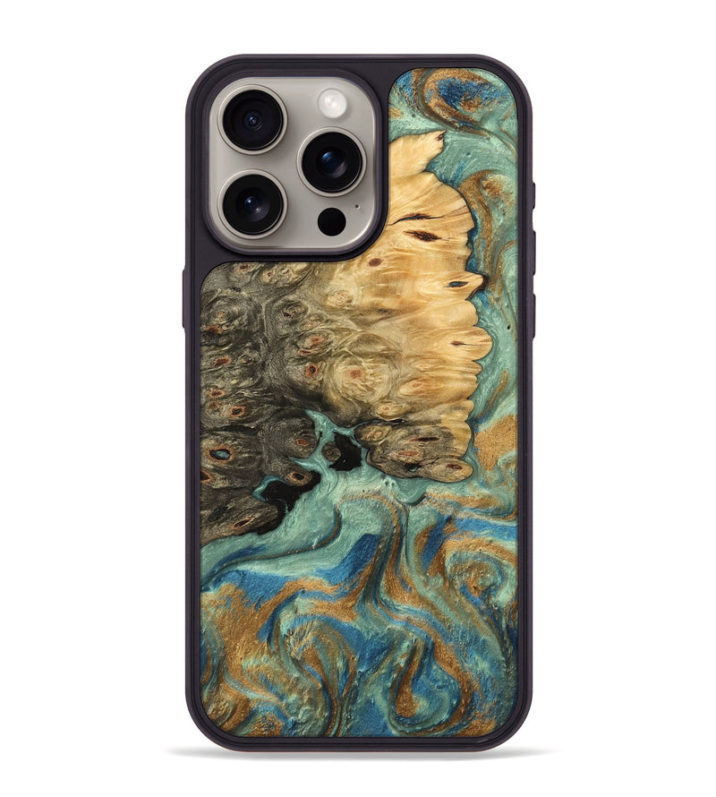 iPhone 15 Pro Max Wood Phone Case - Bobbi (Teal & Gold, 745980)