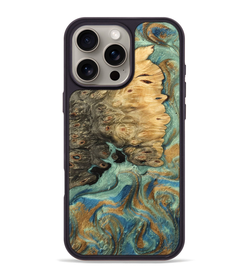 iPhone 16 Pro Max Wood Phone Case - Bobbi (Teal & Gold, 745980)