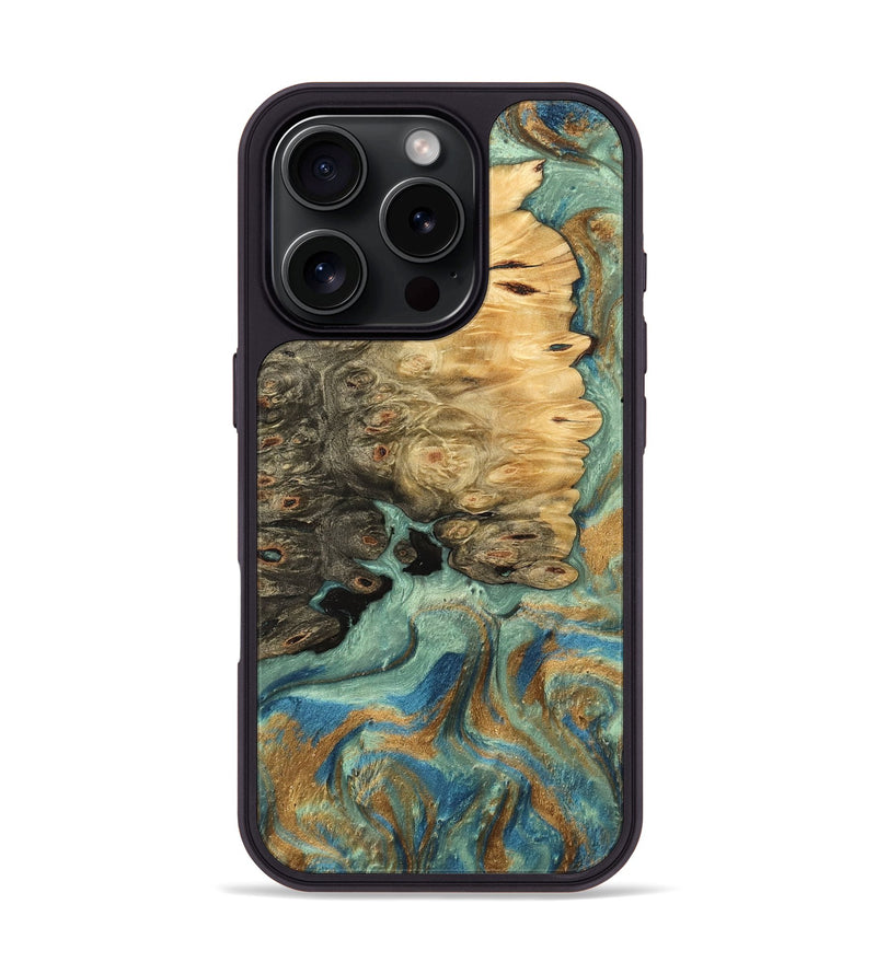 iPhone 16 Pro Wood Phone Case - Bobbi (Teal & Gold, 745980)